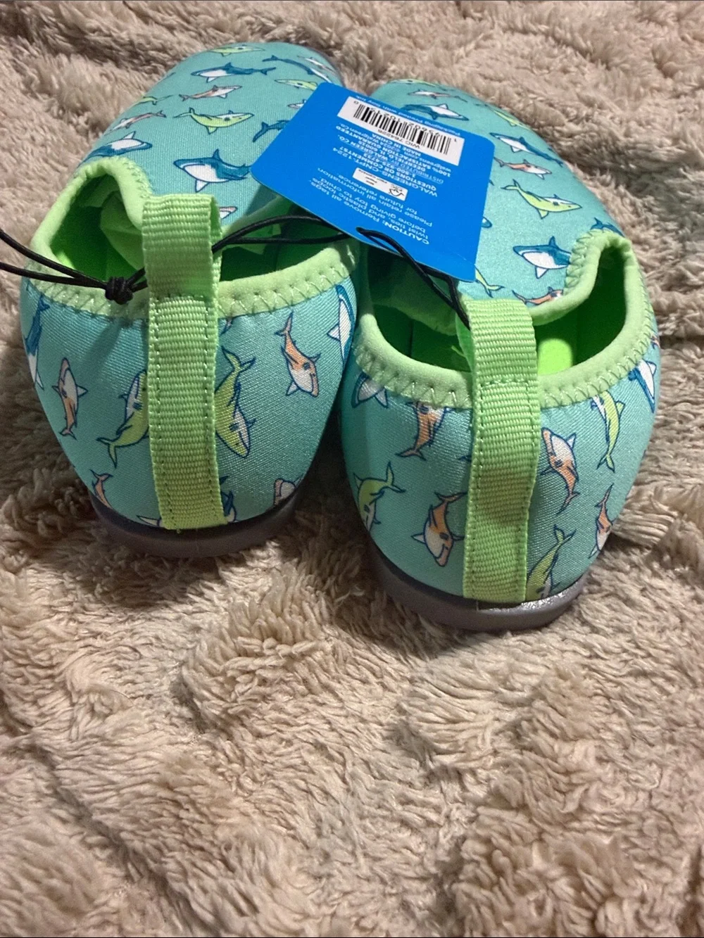 Bring on the Sun Toddler Water Shoes in Aqua Shark Print - Large 9/10